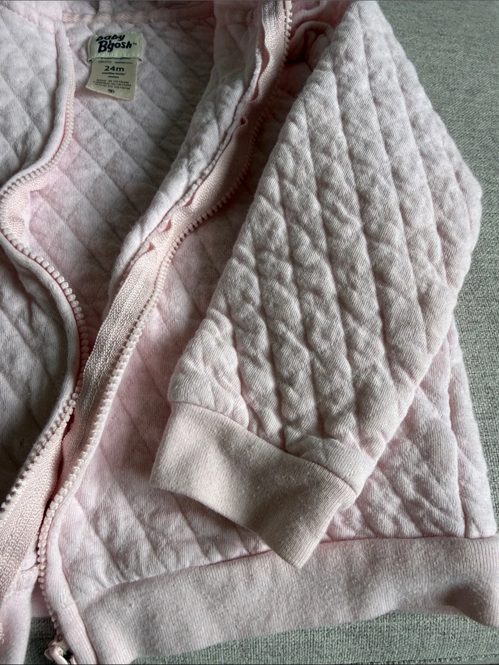 Baby Pink Quilted Hoodie with Ruffle Shoulders